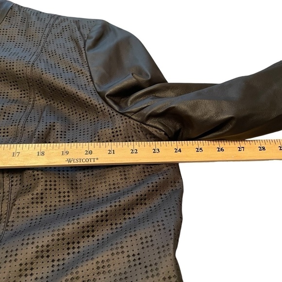 Plus Size TanJay Faux Leather Black Jacket-Domed Front-Perforated Design-Size 18 - Picture 5 of 8